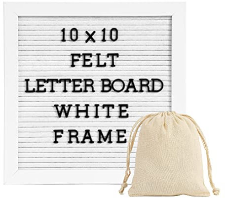G GAMIT Brieftafel Schild Weißer Rahmen 10x10 – Filzbrieftafel Baby Ankündigungstafel mit Schreibmaschinen-Buchstaben, weiße Brieftafel Schildtafel & Nachrichtenbrett mit Ständer und Leinentasche.