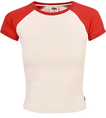 Urban Classics Damen Ladies Organic Stretch Short Retro Baseball Tee XS whitesand/hugered