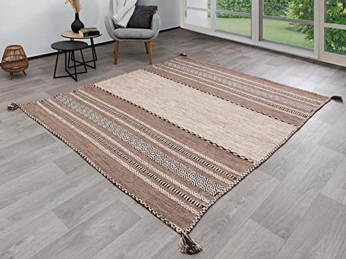 Steffensmeier Handwebteppich Muriani | Baumwolle | Wohnzimmer | Beige, handgewebt, Größe: 170x230 cm