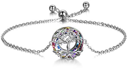 AOBOCO Pulsera de árbol de la vida para mujer, colgante de plata de ley 925 con cristal morado, joyería fina, regalo para esposa, madre y novia, 18 inch, Plata de ley Cristal, Crystal