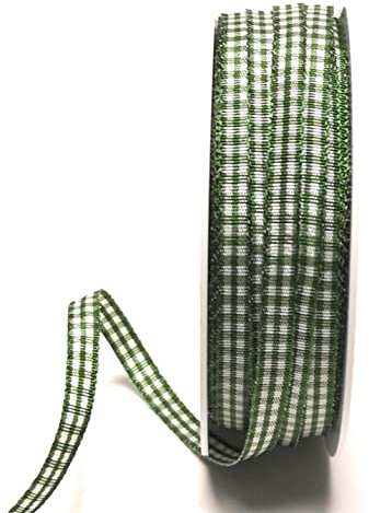 s.dekoda Schleifenband 50m x 6mm Grün - Weiß Karoband Vichykaro gewebtes Dekoband kariert