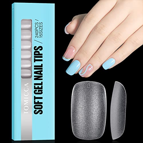 TOMICCA Square Oval Kurz Nageltips-Tips für Gelnägel,Gel Full Cover Nail Tips, Pre-Shaped Halbmatt tips nägel Gelly Nagelspitzen für Acrylnägel-240 Pieces 12 Sizes