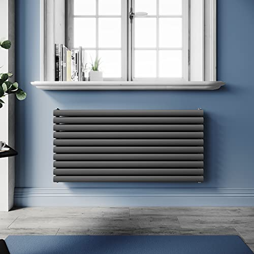 SUNXURY Design Heizkörper Röhrenheizkörper 593x1200mm Horizontal Doppellagig Heizkoerper Seitenanschluss Anthrazit Badheizkörper