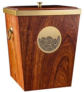 ALSAM Poubelle, Poubelle créative en Bois Massif, Poubelle rétro, Corbeille à Papier Rustique Petite Poubelle carrée avec poignée en Laiton for Salon Chambre Salle de Bain Bureau