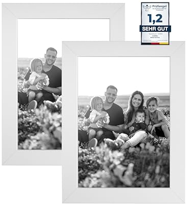CABBEL Lot de 2 cadres photo 15x21 cm, blanc, cadre stable en bois MDF, verre plexi incassable, à suspendre & à poser, idéal pour photos/images/collages