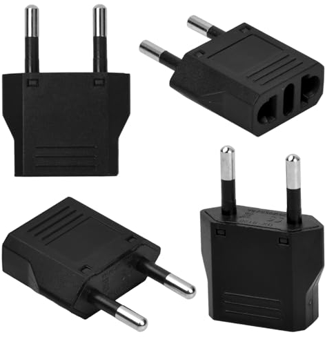 4 Stück Stecker Adapter Konverter, Reisestecker auf EU, US Adapter EU, USA Adapter Steckdose, Amerikanischer Europa Adapter, US zum 2 Pin Deutschland für Geräte mit EU USA-Netzteil (US to EU, Schwarz)