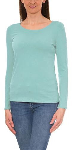 Alkato Damen Langarm Shirt mit O-Ausschnitt, Farbe: Mineralgrün, Größe: L