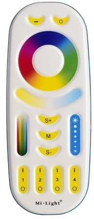 Télécommande sans fil pour jusqu'à 4 zones, compatible avec le contrôle de la couleur et de la luminosité de tous les panneaux LED RVB + CCT de cette variation, portée de 30 m, RF : 2,4 GHz, 2 x AAA