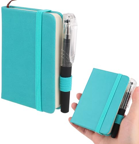 1 Taccuino Tascabile Portatile Formato A7 In Pelle PU Con Fascia Elastica Tasca Interna Copertina Rigida Con Penna Per Scrivere E Prendere Appunti (Azzurro 100 Fogli)