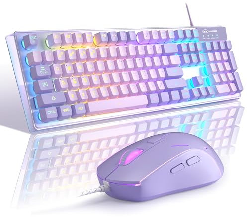 Gaming Keyboard and Mouse Combo, MageGee K1 RGB LED Backlit Keyboards with 104 Key Computer PC Gaming Keyboard for PC/Laptop (Purple)