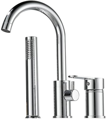 BiaoTeng Rubinetto Per Vasca 3 Fori Monocomando Ottone Miscelatore Bordo Vasca 3 Fori Set Rubinetto Vasca Da Bagno Rubinetto Vasca Da Bagno 3 Fori, argento
