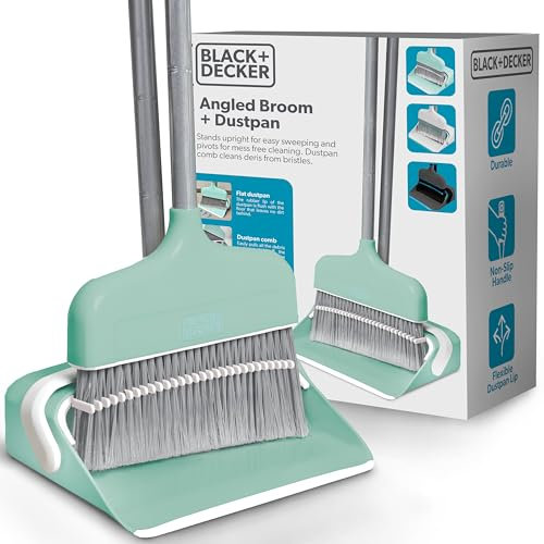 BLACK+DECKER Ensemble balai et pelle à poussière – Poignée courte, design debout – Combo léger et peu encombrant pour cuisine, salon, salle de bain, sols du hall – Essentiel de nettoyage de la maison,