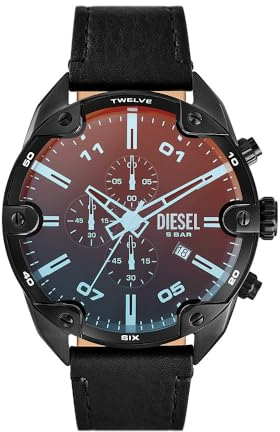 Diesel Herrenuhr Spiked 49mm Schwarzes Leder, DZ4667