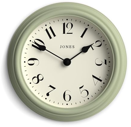 JONES CLOCKS® Frieze wanduhr | Kleine Elegante Klassische runde Uhr | 23 cm | Salbeigrün | Hübsches Design ideal für die Küche, das Wohnzimmer, das Schlafzimmer, große oder kleine Räume