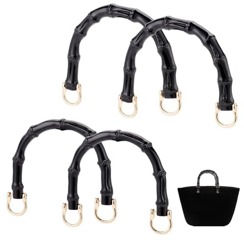 PH PandaHall 4 Set Manici per Borsa 2 Stili Maniglie per Borsa in bambù Imitazione Maniglia per Borsa A Forma di U Sostituzione per Borsa da Spiaggia all'Uncinetto in Paglia, Nero