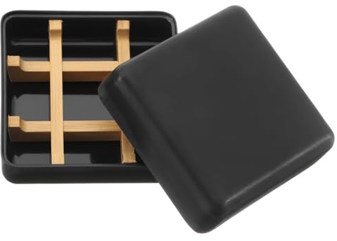 sourcing map Porte-savon carré en bois de bambou amovible avec couvercle - Pour douche - Angle droit - Noir