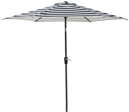 HESHEQ Paraguas de rayas sombrilla de jardín Sombrilla de Mercado inclinable Grande Sombrilla de piscina con protección UV Ajuste de inclinación, manivela fácil,6 costillas(Size:Blue)