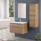 Mobile bagno sospeso 80 cm rovere africa con 2 ante soft-close, lavabo in ceramica e specchio reversibile 60x80 cm, KLEO
