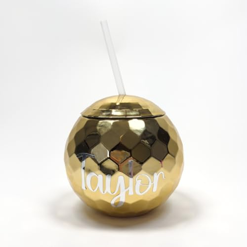 PARTYRAMA.CO.UK Personalised Gold Disco Ball Reusable Tumbler with Straw 500ml