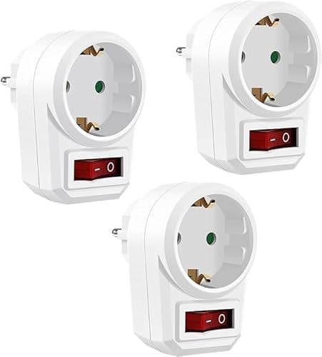 3 Stück 1 Fach Schutzkontaktsteckdose,Steckdosenadapter, YEAPOW Zwischenstecker mit Schalter,Schaltbare Steckdose, Steckdosenadapter mit Kindersicherung Schuko-Anschluss bis 3680 Watt, 3er Pack- Weiß