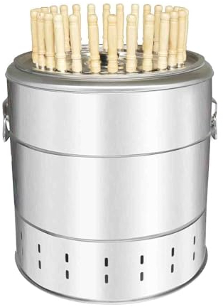 Parrilla colgante para barbacoa sin humo con 28 pinchos de acero inoxidable, parrilla de carbón portátil de gran capacidad de 360° y barril de estofado para cocinar multiusos