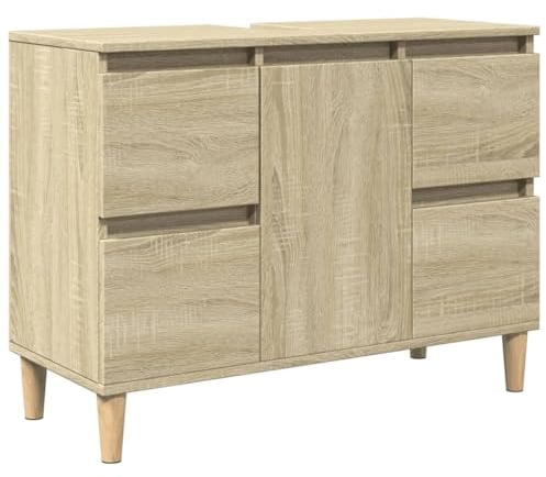 vidaXL Armario de Lavabo Madera contrachapada Roble Sonoma 80x33x60 cm, Armario bajo Lavabo, Armario para lavamanos, Mueble de baño