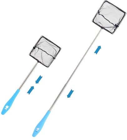 Teleskop Kescher Aquarium Netz, Kescher Klein aus Rostfreiem Stahl, zum Fangen von Kleinen Fischen und Garnelen und zur Reinigung des Aquariums, Teleskop 31-61cm, Blau