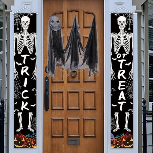 Pancarta de Halloween para Puerta, Banner para Interiores y Exteriores, Decoración de Fiesta (A)