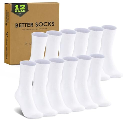 EKSHER Chaussettes Femme 39-42 Blanches Classiques Coton Chaussettes de Sport Hautes Adaptées au Travail et aux Tenues Décontractées (lot de 12)