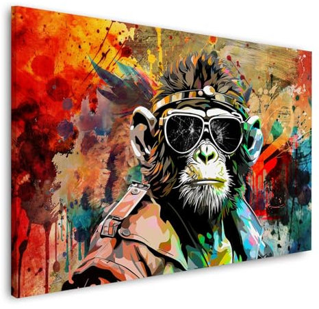 Cooler Affe mit Sonnenbrille Wandbild Leinwandbild Kunstdruck XL Wanddeko Größe 120x80x2cm