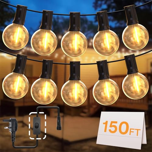 DSLebeen Festoon Lights Outdoor Garden: LED String Lights Mains Powered 45M 150FT G40 Globe Bulbs Warm White 2700K Connectable Decorative Outside Lighting Hanging for Patio, Gazebo, Pergola, Yard