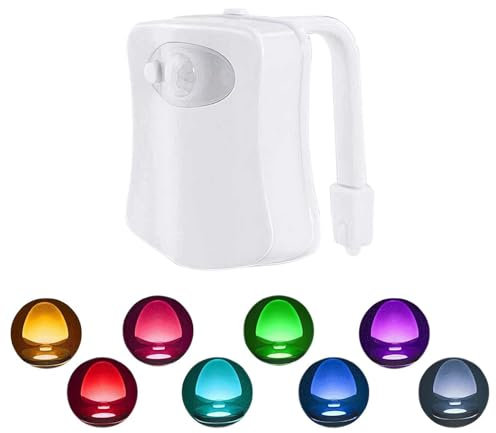 Motion Activated Toilet Night Light with 8 Color Changing LEDs - Fun and Functional Bathroom Accessory, LED Glow Light for Inside Toilet Bowl - Unique Stocking Stuffer Gift for Kids and Men
