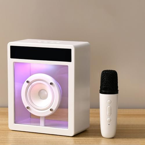 Máquina de Karaoke Inteligente, Pantalla de Letras Integrada y Luces Ambientales para Adultos y Niños, PA de Altavoz Bluetooth Portátil de 10 W con 2 Micrófonos Inalámbricos
