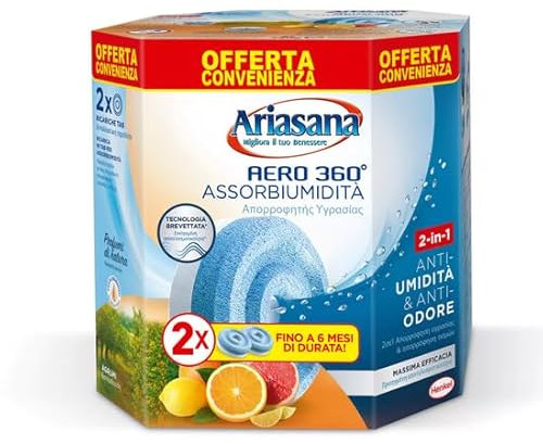 Ariasana Aero 360° Ricarica TAB Agrumi per dispositivo Aero 360° kit, assorbi umidità in Tab profumata energizzante, elimina i cattivi odori, aromaterapia, 2 TAB da 450g