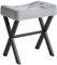IBUYKE U-förmiger Leinen Eitelkeitshocker, quadratischer Make-up Hocker mit X-Bein, Ottoman Sitz Fußstütze Hocker, Multi-Use als Kleiner Beistelltisch, für Schlafzimmer, Wohnzimmer, blau grau WBD018L