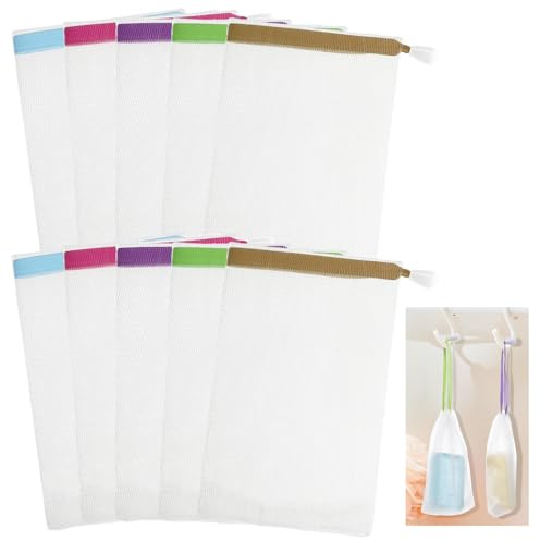 Ymapinc Lot de 15 filets de savon avec cordon de serrage - Pour savon solide, résidus de savon, nettoyant pour le visage - Beaucoup de mousse (15,5 x 8 cm)