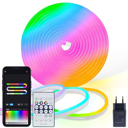 ZAIYW 5M Neon LED Strip RGB&IC, 5V Neon LED Streifen mit App/Fernbedienung, DIY Form, Musik Sync RGB LED Band Wasserdichte für Schlafzimmer Raum und Außendekoration