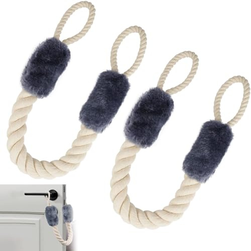 Lot de 2 cordons de porte en coton - Protection anti-pincement pour portes, animaux de compagnie et enfants - Protection des doigts - 58 cm (bleu)