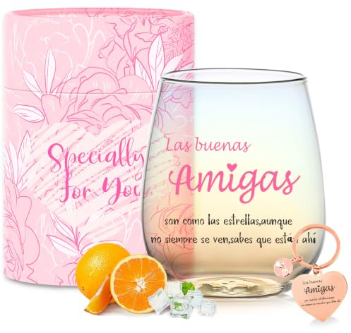 Regalos Originales para Mujer Regalo Amiga Vasos de Cristal Agua 480ml Regalo de Cumpleaños para Mujer Vasos para Amigas,Hermanas o Novias Ideal para Agua,Cava y Champagne