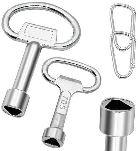 SVOCK 2Pcs Silver Metal Triangle Key, 9mm and 8mm Triangle Key for Meter Box Triangular Utility Socket Panel Keys, Triangle Socket Spanner Key with 2 Spring Hooks, Triangle Universal Key for Gas Meter