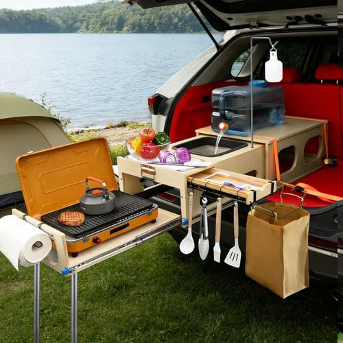 JAGAHAHA Overland Kitchen Slide-Out Box, Foldable Outdoor Cook Gear Suits SUV Car Camping