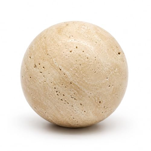 Artis Abode Gelbe Travertin-Marmorkugel, handpolierte Naturstein-Kugel, Dekoration, Wohnzimmer-Akzent (10 cm Durchmesser)