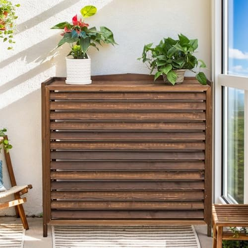 Klimaanlage Abdeckung Balkont Sichtschutzzaun Holz Wärmepumpe Verkleidung Massivholz Blumenständer Für Draußen Wetterfest Klimaanlage Abdeckung Außengerät Pflanzenregal Outdoor Für Deko(86x35x80cm)