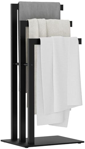 OUTBROS Handtuchständer Schwarz Freistehend, Badetuchhalter 40x30x80cm | Freistehender Kleiderständer mit 3 Stangen Rohren aus Edelstahl Typ L, Kleine Kleiderstange für Badetücher