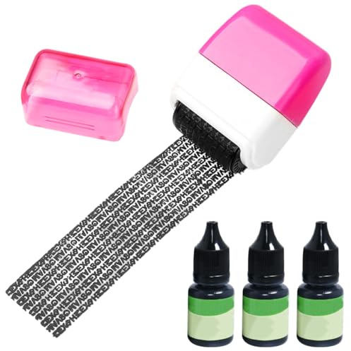 1 Stück Datenschutz Rollstempel, Datenschutzstempel, Adressen SchwäRzen Stempel mit 3 Tintennachfüllungen, Adressen Uvm Unkenntlich Zu Machen, für Identität Privatsphären, Rosa