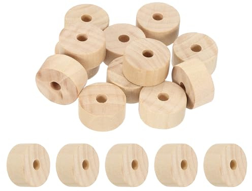 sourcing map Holzspielzeug Fahrzeug Auto Zug LKW Räder 2 cm Durchmesser 1/5 Zoll Loch Modell Handwerk Platte Holz Räder Spinner Top Flach Hobby Ständer für Skulptur Caster Kerze, 12 Stück