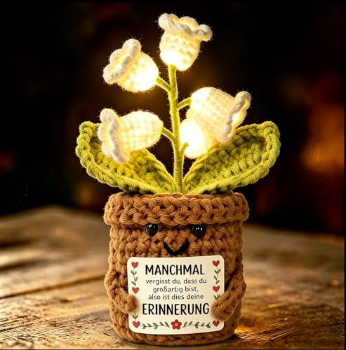 Geschenke für Frauen Freundin,Gestrickte Maiglöckchen Figuren mit LED,Manchmal vergisst du,dass du großartig bist, also ist dies deine Erinnerung,Inspirierende Geschenke für Kollegin Freundin (Braun)