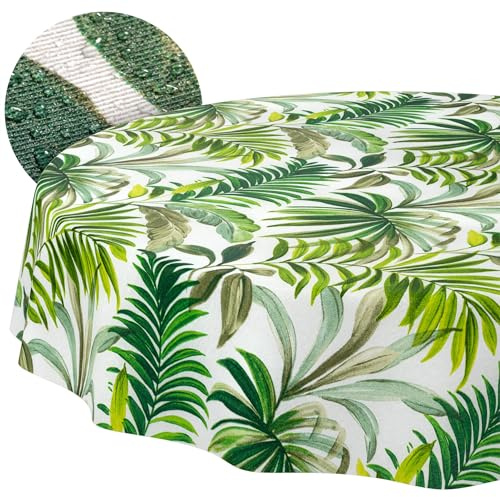 ANRO Tischdecke abwaschbar Palmen rund Ø 140 cm Outdoor wetterfest | schmutz- & wasserabweisend, pflegeleicht – waschbar bei 30 °C – ideal für Garten, Terrasse & Esszimmer