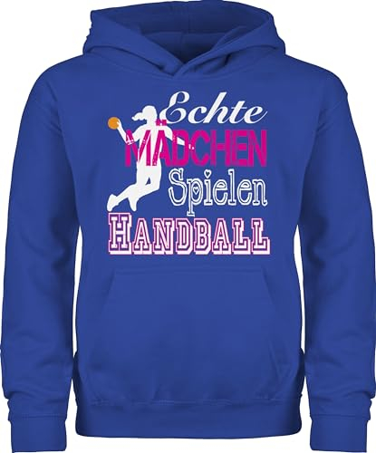 Shirtracer Kinder Hoodie Jungen - Sport Kleidung - Echte Mädchen Spielen Handball I - 140 (9/11 Jahre) - Royalblau - 25. Geburtstag habdball reitpullover Hand Ball hoddis Handballerin Pulli Maedchen