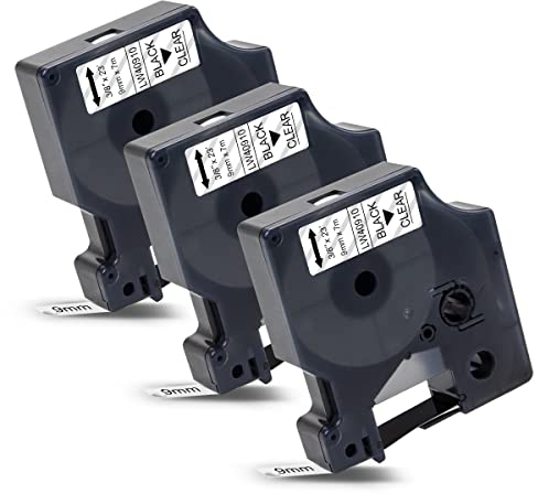 Labelwell 3x Ersatz für Dynmo D1 Schriftband 40910 S0720670 Schwarz auf Transparent Kompatibel für Dynmo LabelManager 160 210D 360D 280 420P 450D 500TS LM160 LM280 Labelpoint 100 150 200 250, 9mm x 7m